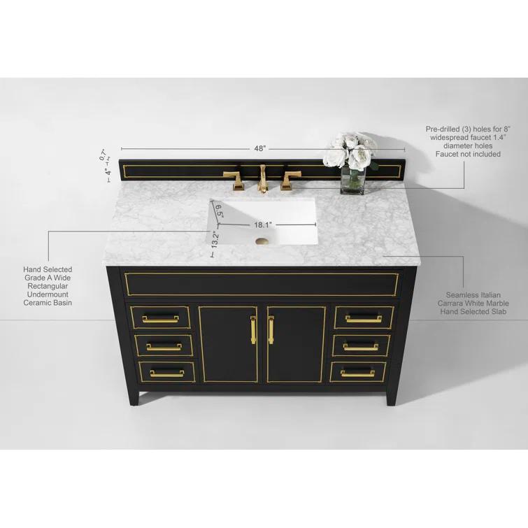 Aspen 48'' Single Bathroom Vanity with Carrara Marble Top