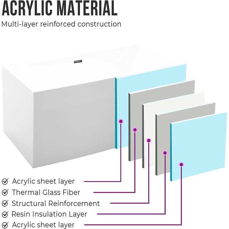 67" x 32" Freestanding Soaking Acrylic Bathtub