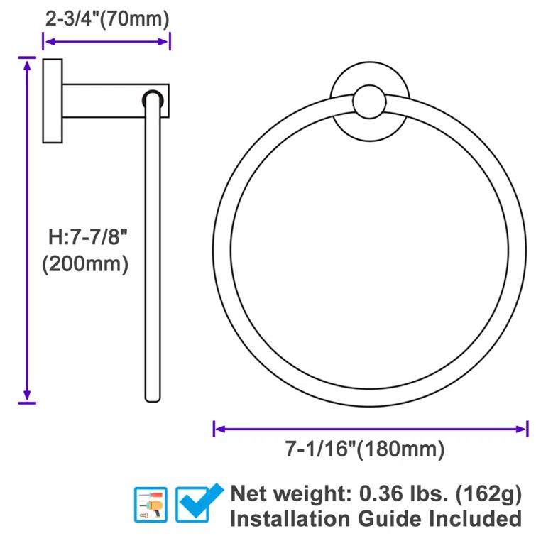 APLusee Wall Mounted Stainless Steel Bathroom Towel Ring AE101