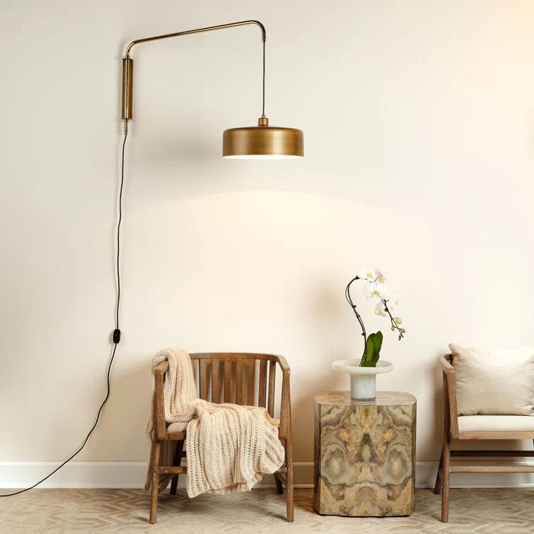 Jamie Young Company Jeno Solid Brass Plug-in Swing Arm Sconce