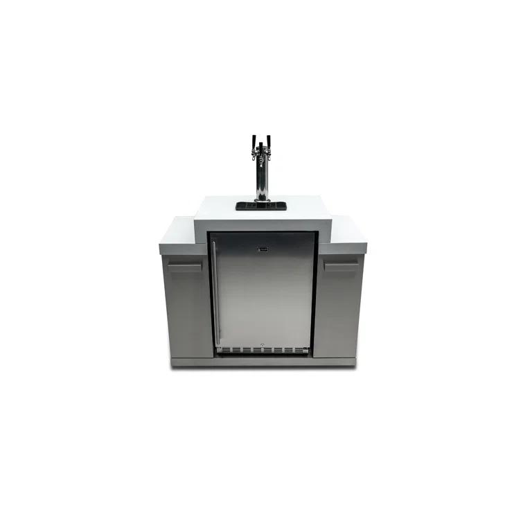 Mont Alpi MA-KEG Stainless Steel Outdoor Rated 3 Beer Tap Kegerator Keg Center Refrigerator Module with Digital Display + White Granite Countertop - Holds 3 Pony Kegs - Fits Island Grills