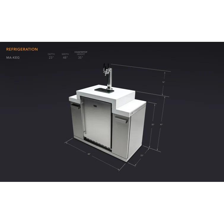Mont Alpi MA-KEG Stainless Steel Outdoor Rated 3 Beer Tap Kegerator Keg Center Refrigerator Module with Digital Display + White Granite Countertop - Holds 3 Pony Kegs - Fits Island Grills