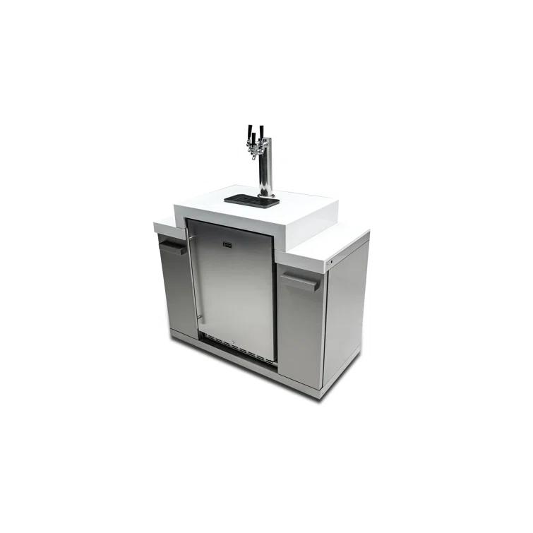 Mont Alpi MA-KEG Stainless Steel Outdoor Rated 3 Beer Tap Kegerator Keg Center Refrigerator Module with Digital Display + White Granite Countertop - Holds 3 Pony Kegs - Fits Island Grills