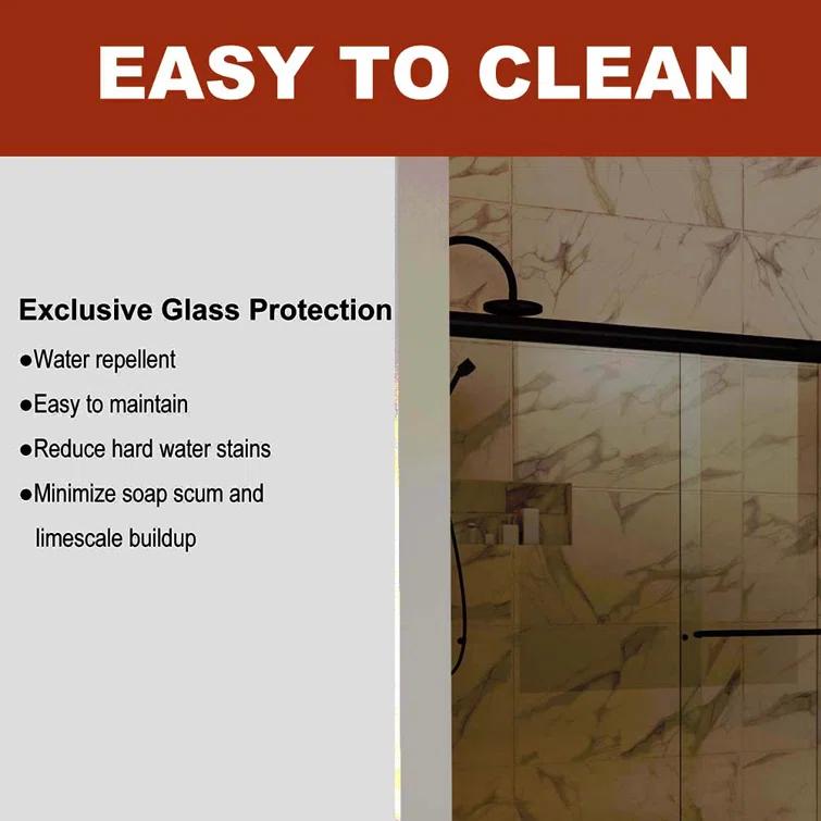 60" W X 70" H Semi- Frameless Double Sliding Bathroom Shower Door With Clear Glass