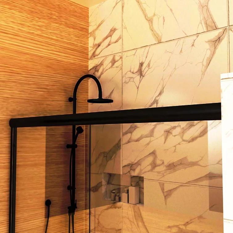 60" W X 70" H Semi- Frameless Double Sliding Bathroom Shower Door With Clear Glass