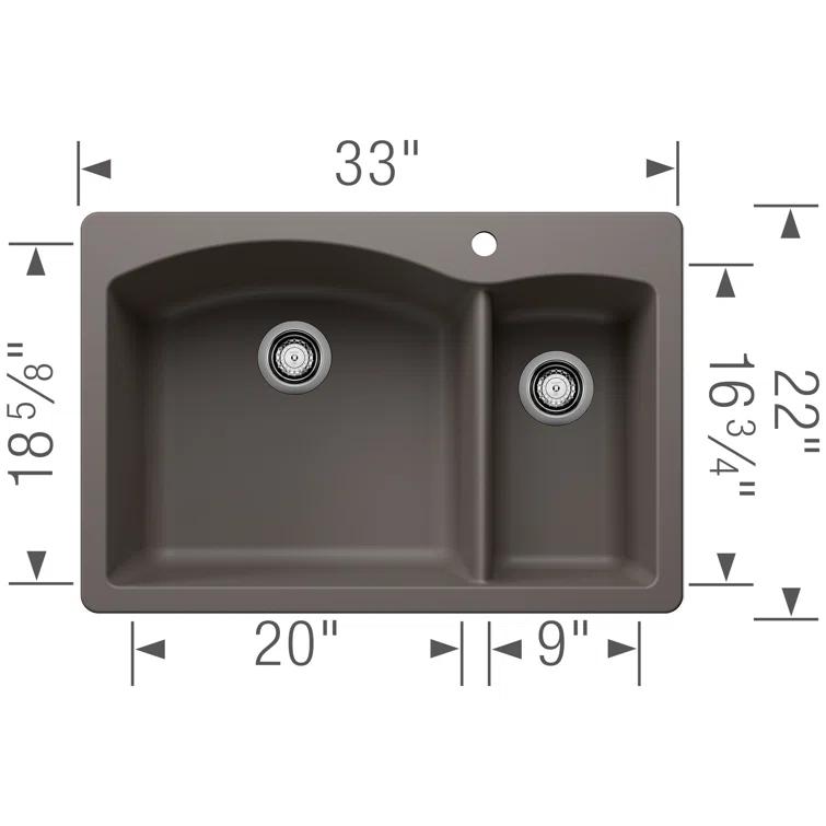 Diamond Silgranit 33" L x 22" W Double Basin Drop-In/Undermount Sink