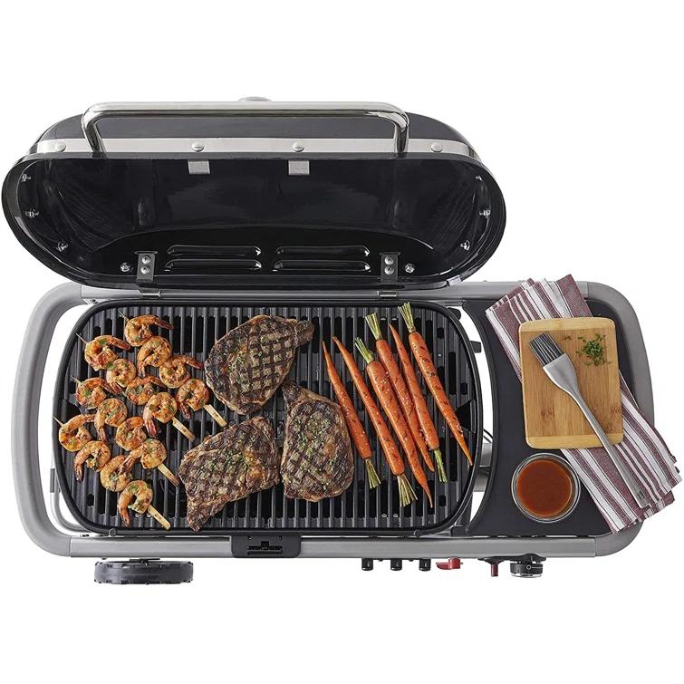 Weber Traveler Portable Outdoor Porcelain Coated Cast Iron LP Gas Grill, Black