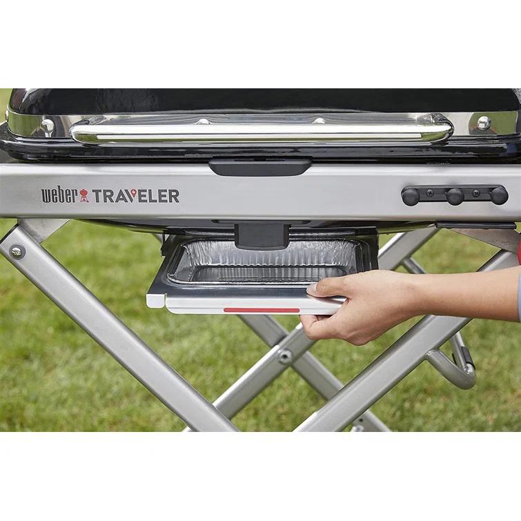 Weber Traveler Portable Outdoor Porcelain Coated Cast Iron LP Gas Grill, Black