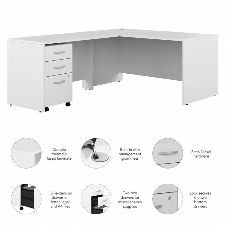 Office 500 Collection 3 Piece 60W L-Shape Computer Desk Office Set