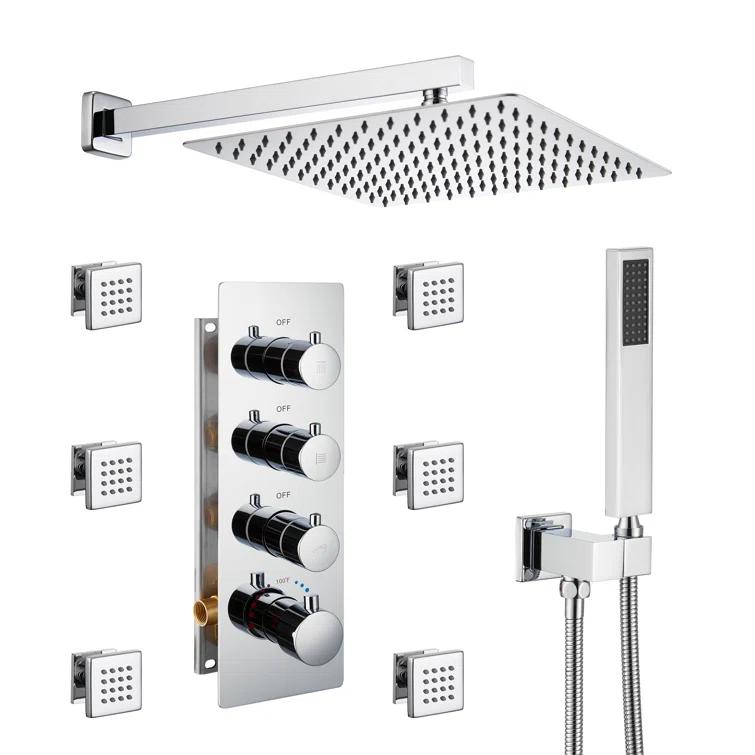Herathena 3 Functions Wall Mounted Luxury Shower System with 6 Body Jets (Rough-in Valve Included)