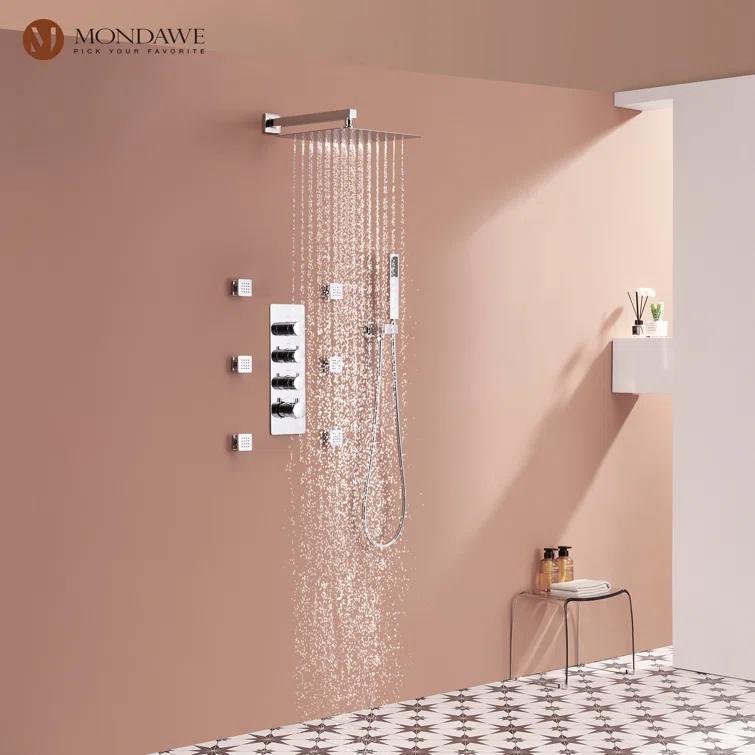 Herathena 3 Functions Wall Mounted Luxury Shower System with 6 Body Jets (Rough-in Valve Included)