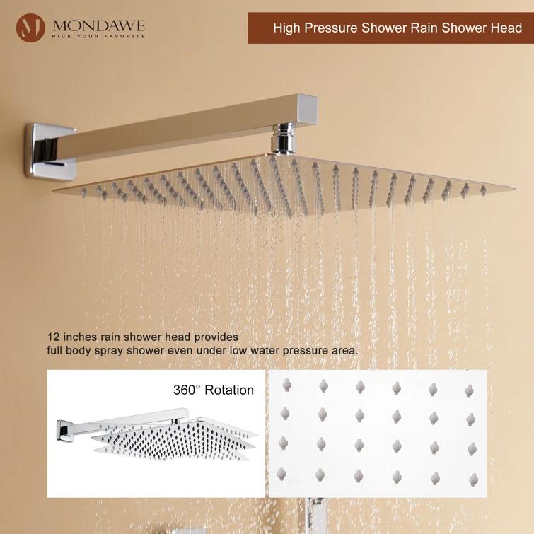 Herathena 3 Functions Wall Mounted Luxury Shower System with 6 Body Jets (Rough-in Valve Included)
