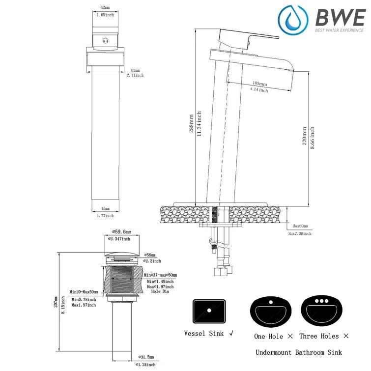Vessel Sink Faucet Single-handle Bathroom Faucet with Drain Assembly