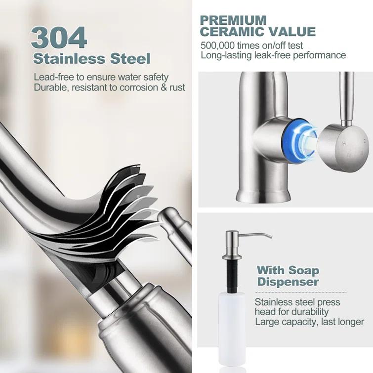 WOWOW 2310101-S-WF WOWOW Pull Down Kitchen Faucet with Soap Dispenser