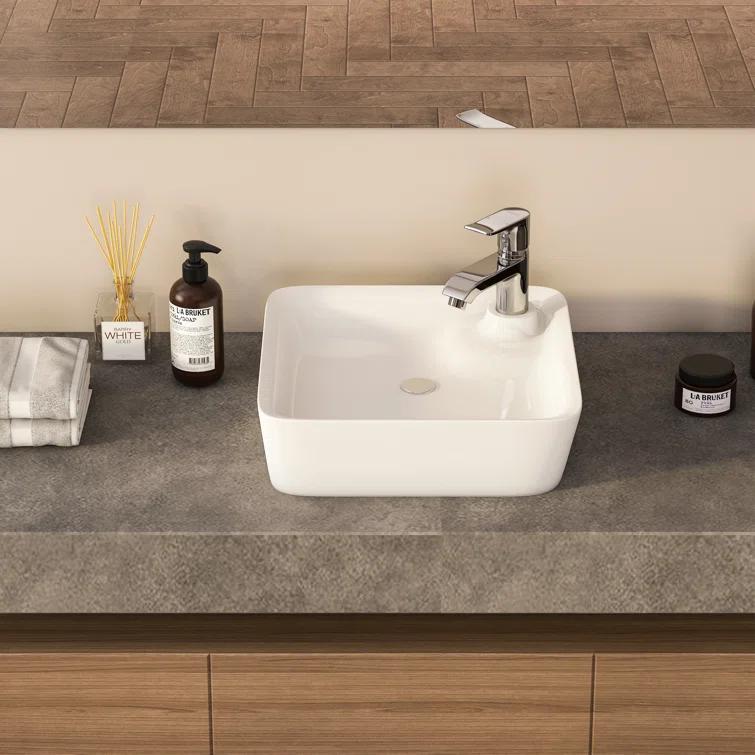 Altair 17'' White Ceramic Square Bathroom Sink with Overflow