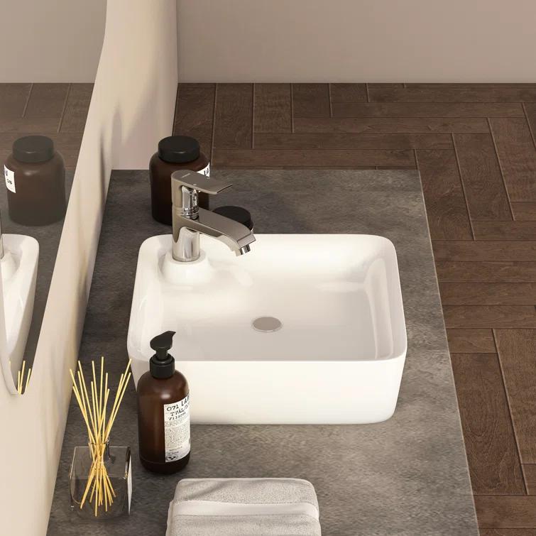Altair 17'' White Ceramic Square Bathroom Sink with Overflow