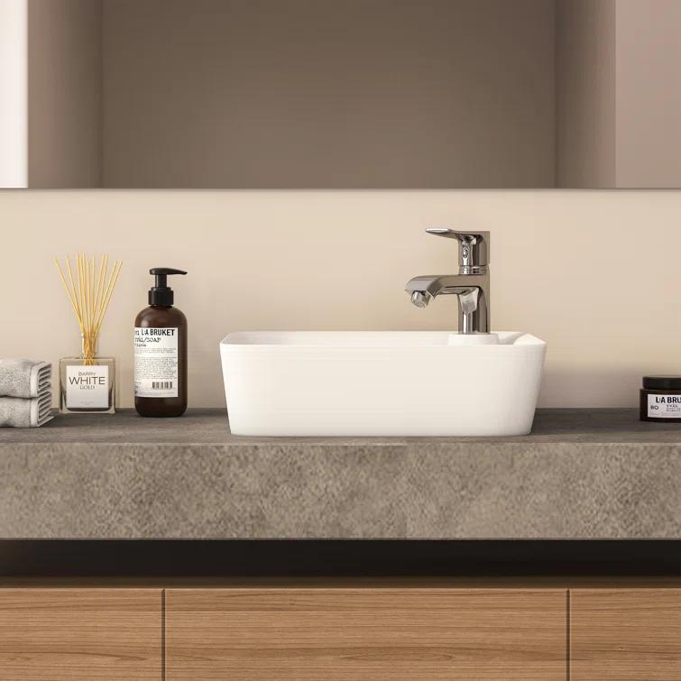 Altair 17'' White Ceramic Square Bathroom Sink with Overflow