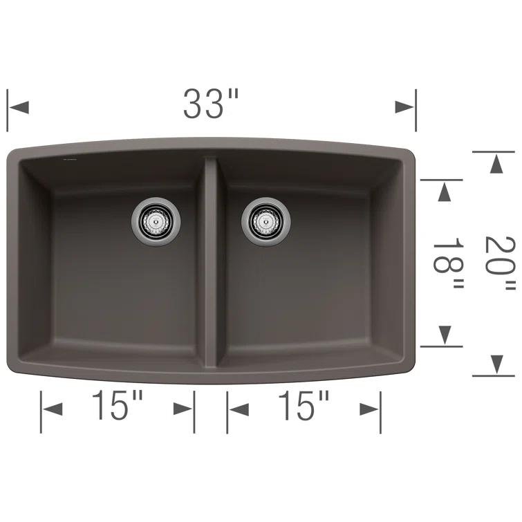 Performa SILGRANIT 33" L x 19" W Double Bowl Undermount Kitchen Sink