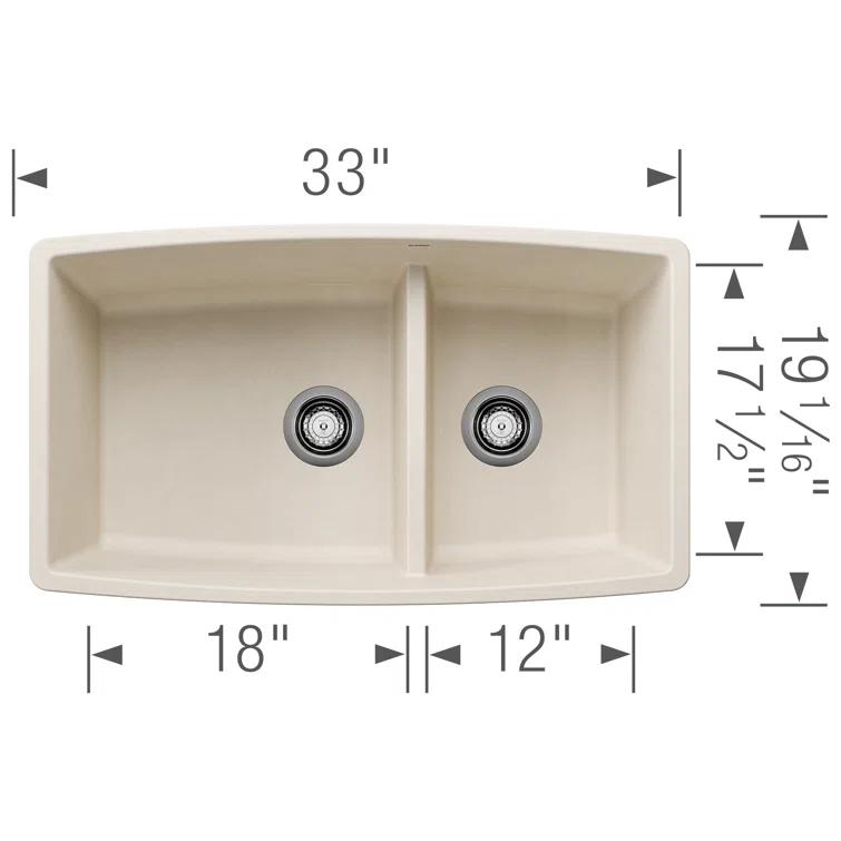 Performa SILGRANIT 33" L x 19" W Double Bowl Undermount Kitchen Sink