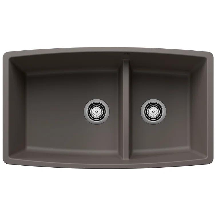 Performa SILGRANIT 33" 60/40 Double Bowl Undermount Kitchen Sink with Low Divide