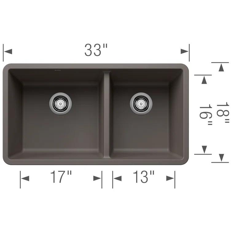 Precis SILGRANIT 33" L X 18" W Double Bowl Undermount Kitchen Sink