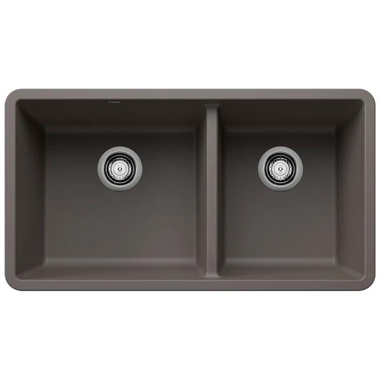 Precis SILGRANIT 33" L X 18" W Double Bowl Undermount Kitchen Sink