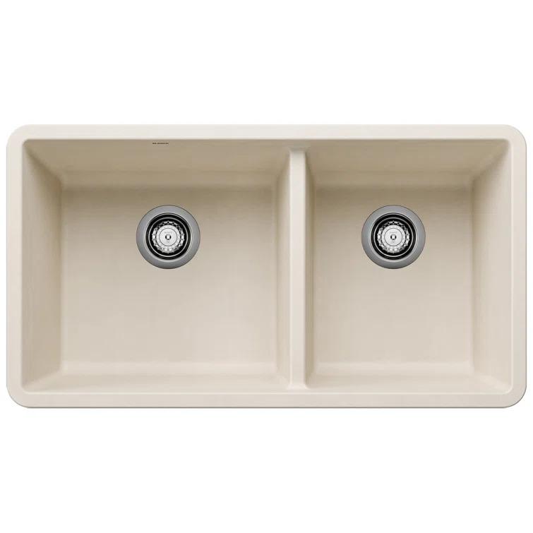 Precis SILGRANIT 33" L X 18" W Double Bowl Undermount Kitchen Sink