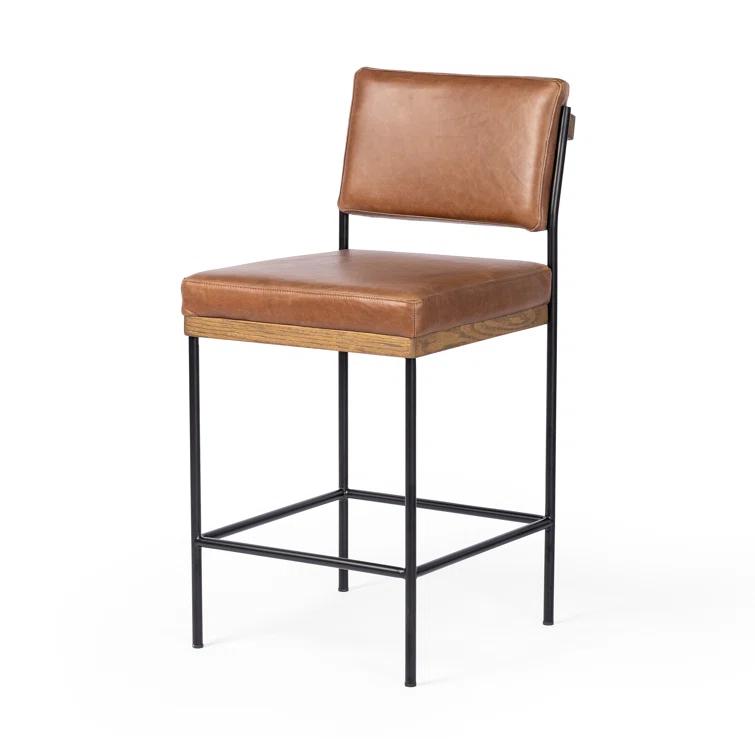 Ellie Sonoma Chestnut Leather Bar Stool with Black Iron Frame