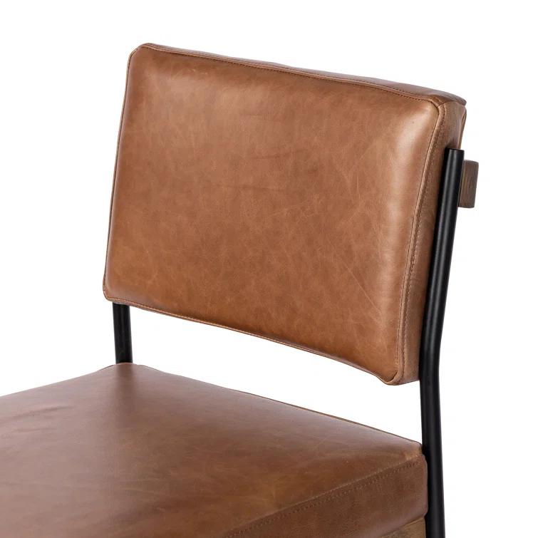 Ellie Sonoma Chestnut Leather Bar Stool with Black Iron Frame