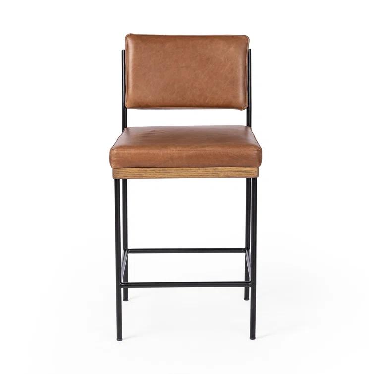 Ellie Sonoma Chestnut Leather Bar Stool with Black Iron Frame