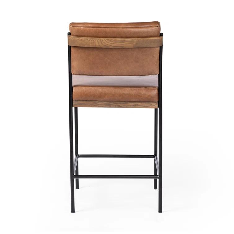 Ellie Sonoma Chestnut Leather Bar Stool with Black Iron Frame