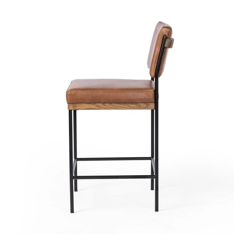 Ellie Sonoma Chestnut Leather Bar Stool with Black Iron Frame