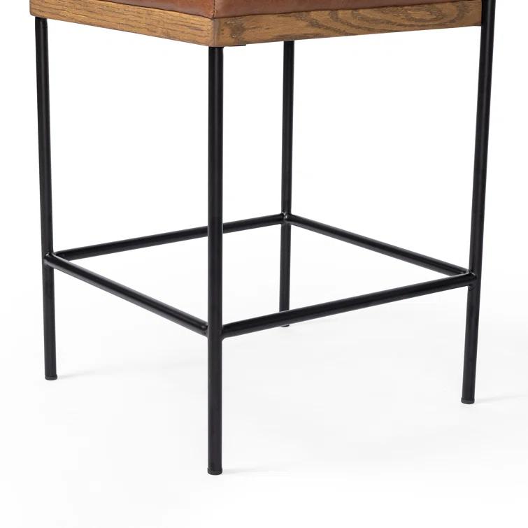 Ellie Sonoma Chestnut Leather Bar Stool with Black Iron Frame