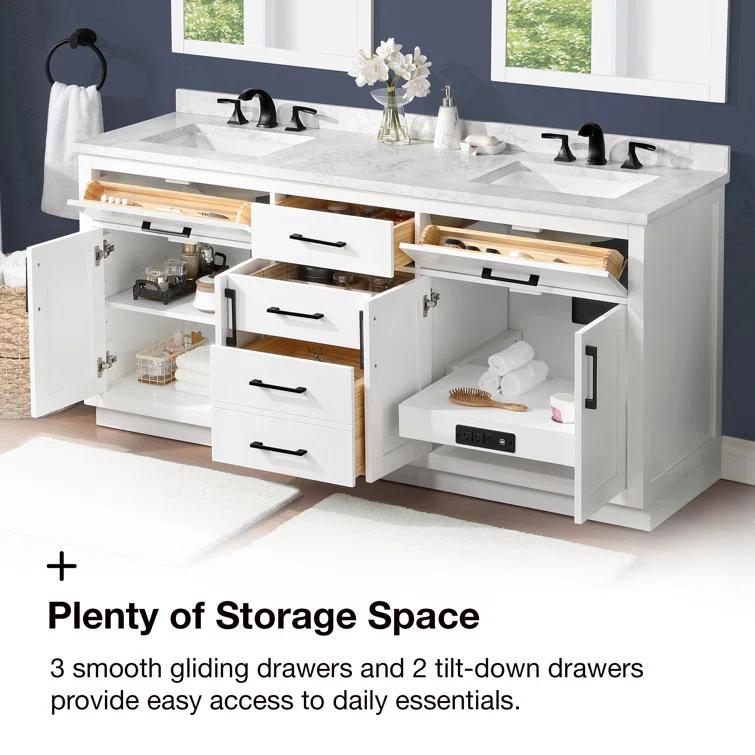 OVE Decors Athea 72 in. W Bath Vanity with Premium Countertop and Power Bar