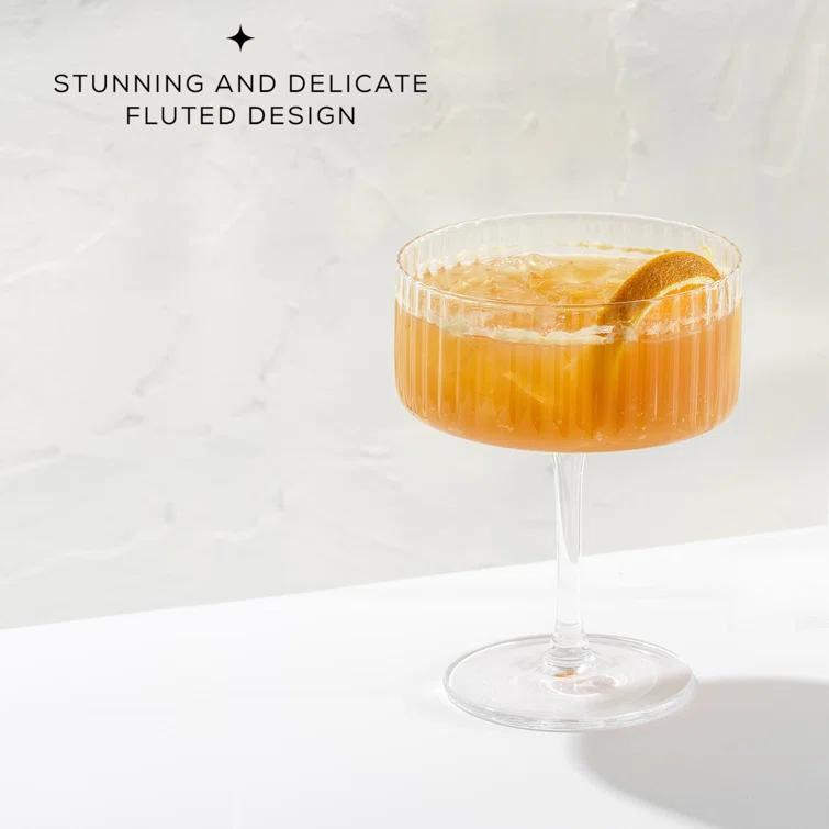 JoyJolt Elle Fluted Coupe Martini Glasses, 10oz (Set of 2)