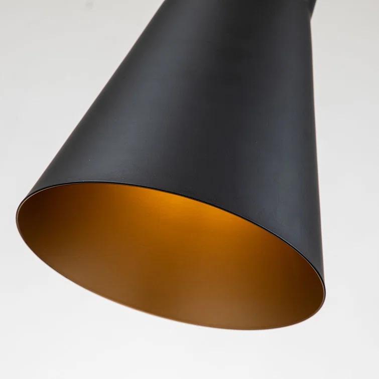 Matte Black Steel Drum Pendant Light with Gilded Star Accent