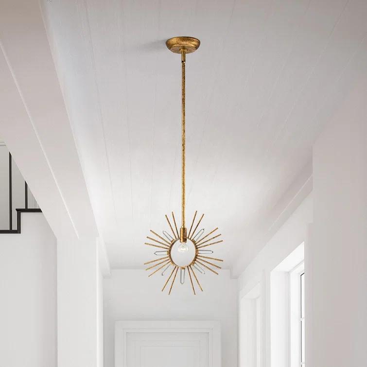 Gold Leaf Crystal Sunburst Pendant Light