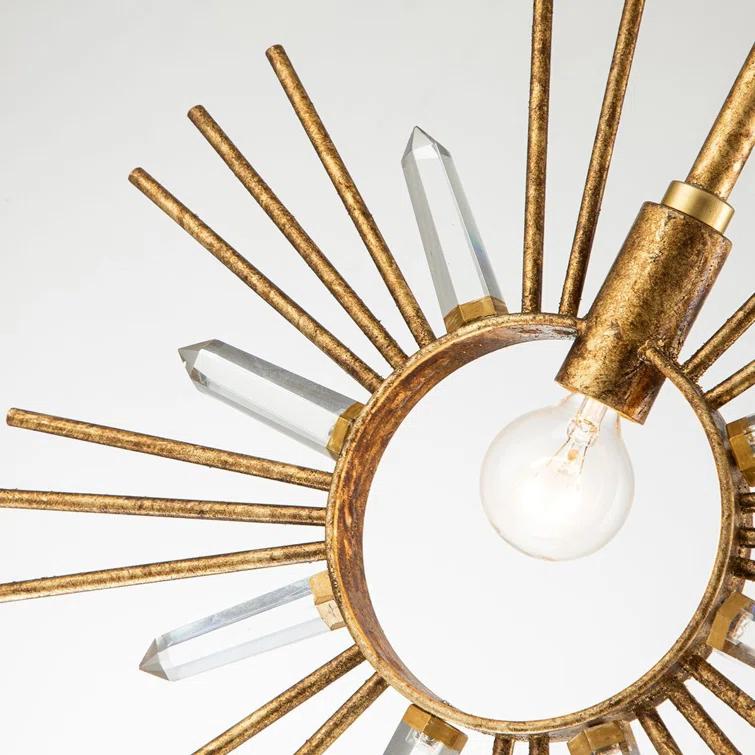 Gold Leaf Crystal Sunburst Pendant Light