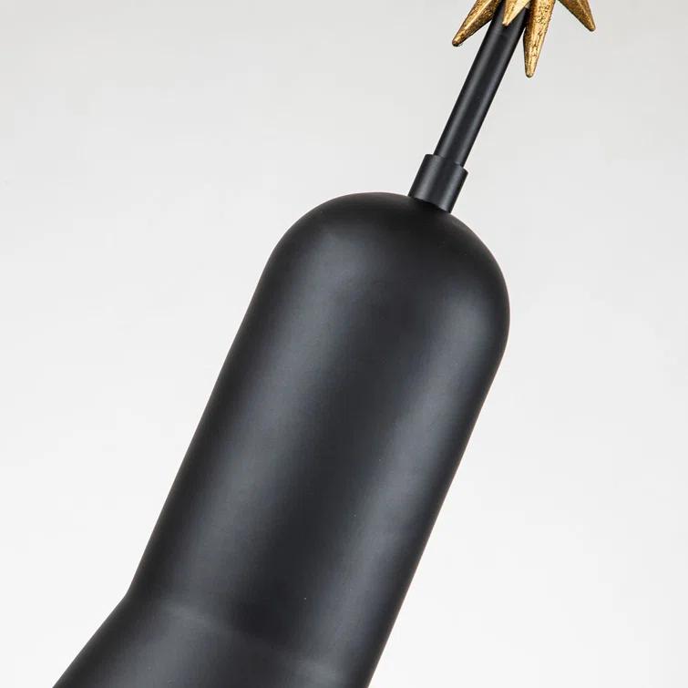 Matte Black Steel Drum Pendant Light with Gilded Star Accent