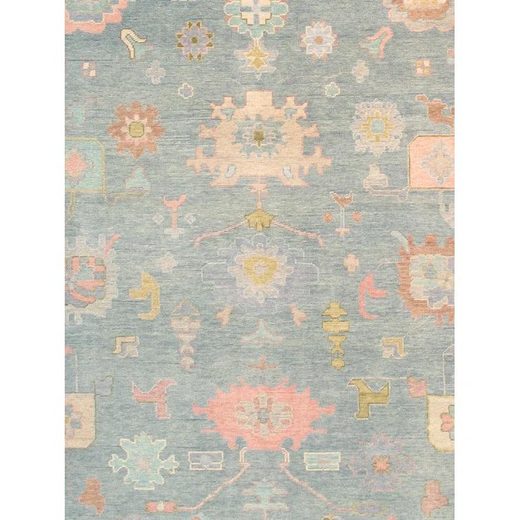Pasargad Oushak Hand-Knotted Wool Light Blue/Orange Area Rug