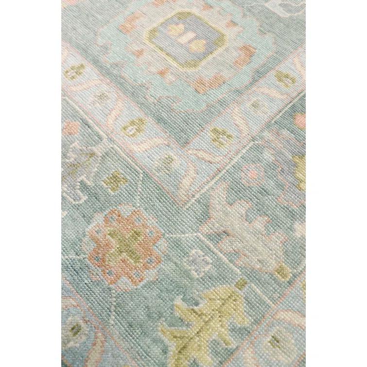 Pasargad Oushak Hand-Knotted Wool Light Blue/Orange Area Rug