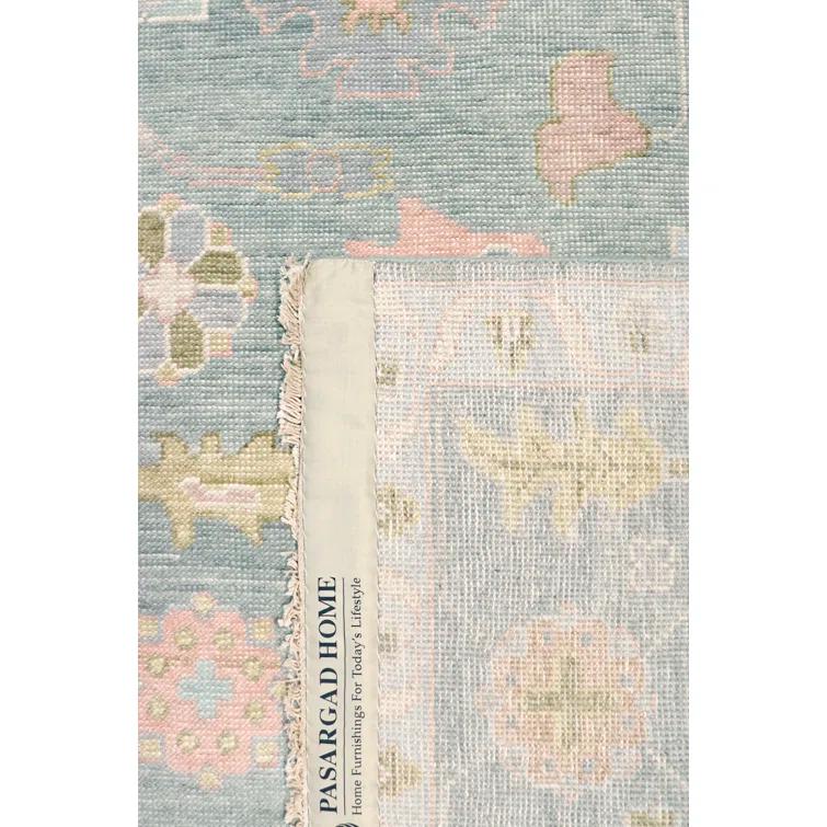 Pasargad Oushak Hand-Knotted Wool Light Blue/Orange Area Rug