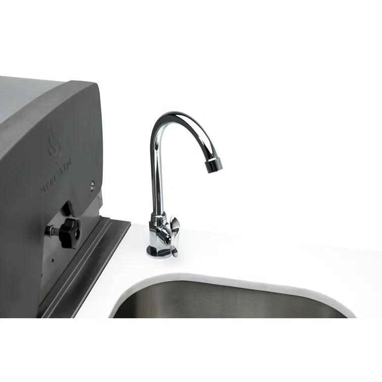 Mont Alpi MASF-SS Stainless Steel Beverage Center Cabinet Module + 2.7 Cubic Feet Wine Cooler Outdoor Rated Temperature Adjustable Compact Lockable Refrigerator + Faucet & Sink