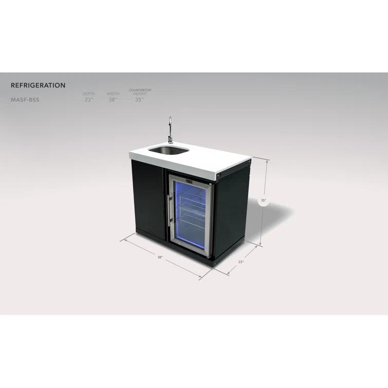 Mont Alpi MASF-SS Stainless Steel Beverage Center Cabinet Module + 2.7 Cubic Feet Wine Cooler Outdoor Rated Temperature Adjustable Compact Lockable Refrigerator + Faucet & Sink