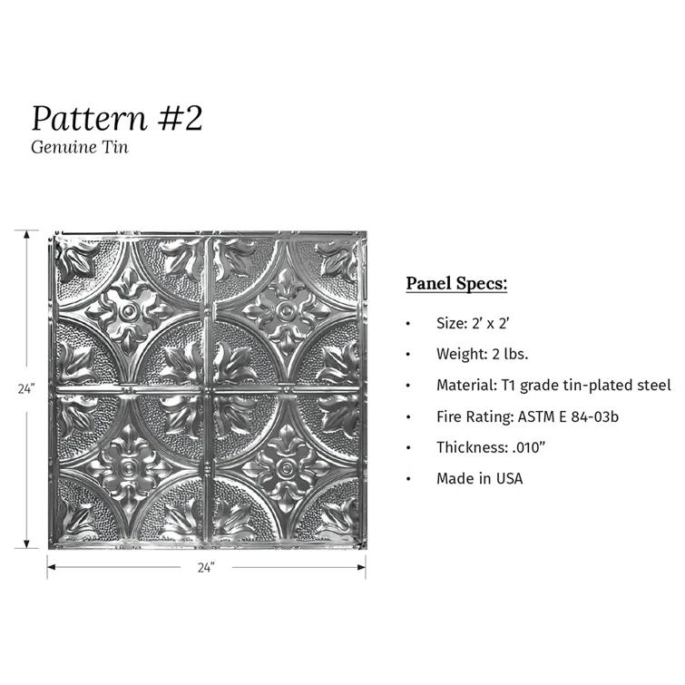 American Tin Ceilings American Tin Ceilings Pattern #2 24 x 24 inch Metal Tin Nail-Up Ceiling Tiles (Set of 5) (Covers 20 sq. ft) (Set of 5)