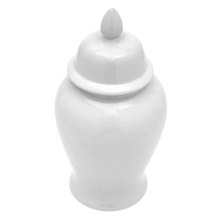 Red Lantern 18" White Porcelain Temple Jar