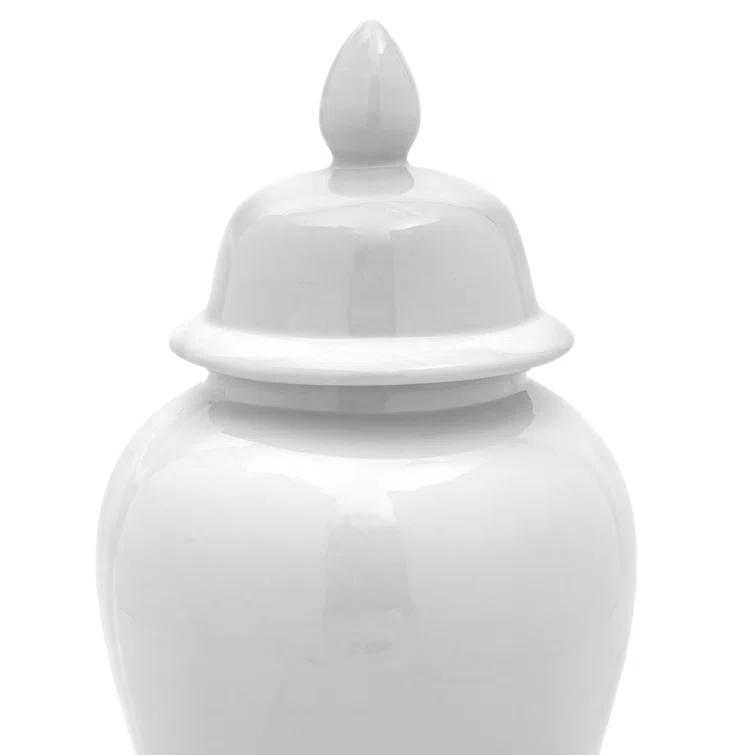 Red Lantern 18" White Porcelain Temple Jar