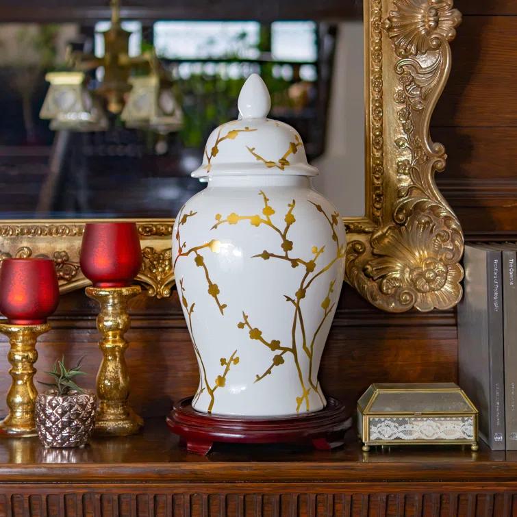 Red Lantern 18" White Porcelain Temple Jar