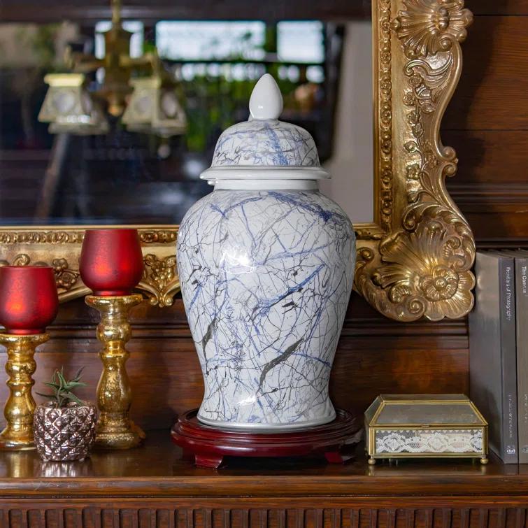 Red Lantern 18" White Porcelain Temple Jar