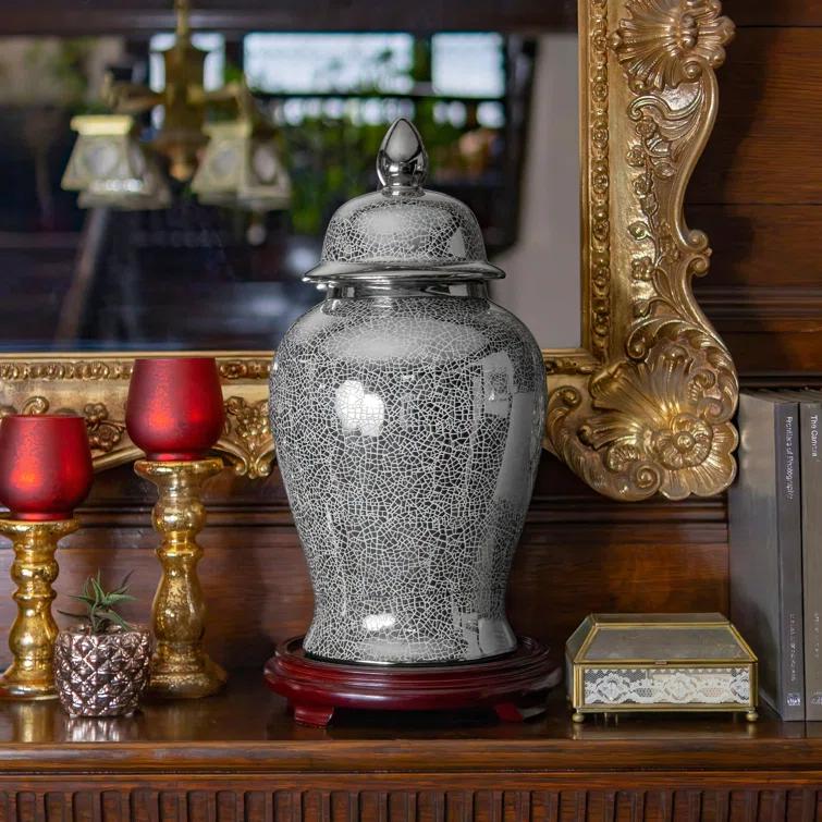 Red Lantern 18" White Porcelain Temple Jar
